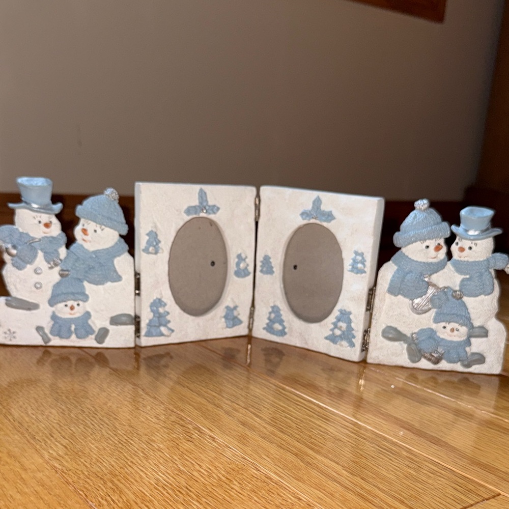 Vintage Snow Buddies Trio Blue and White Picture Frame